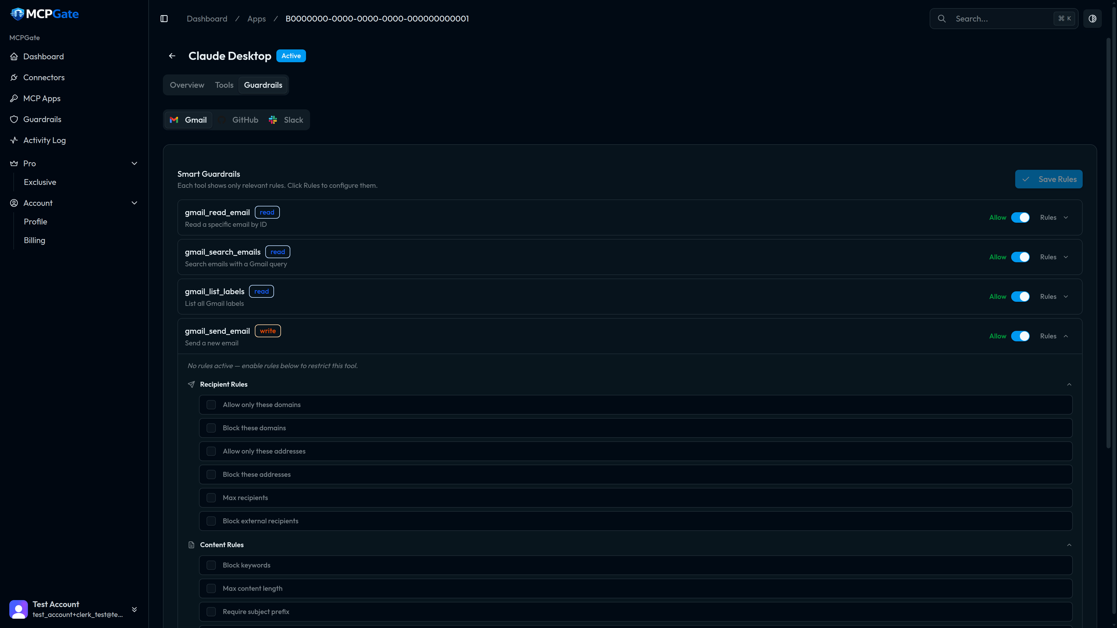 Guardrail rule editor showing a template being configured